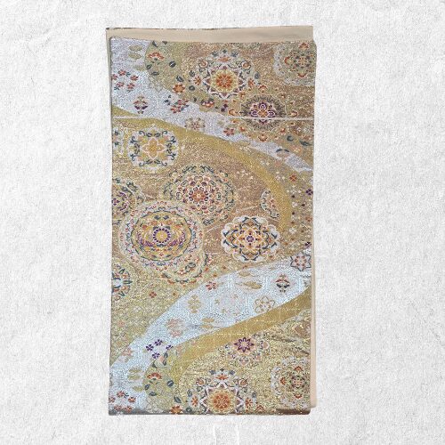 銀地唐華円文様 袋帯